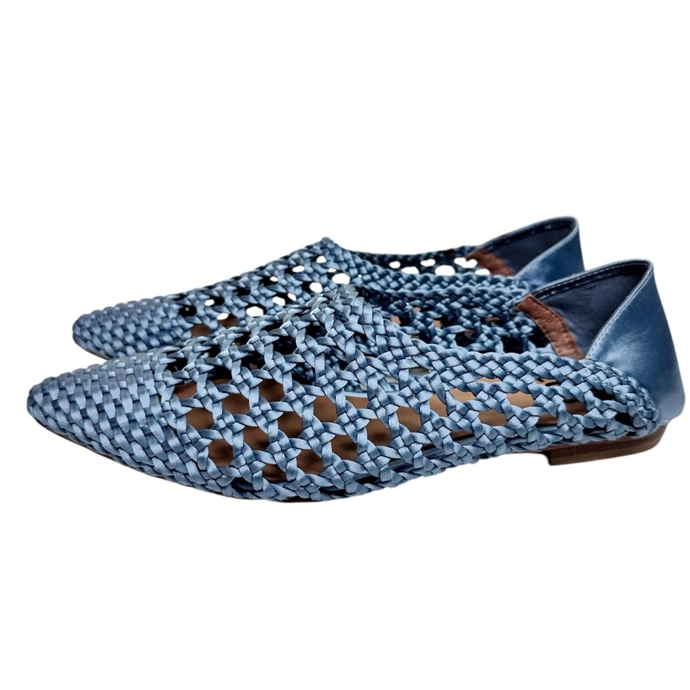 NEW Anthropologie Bibi Lou Woven Pointed Toe Flats Celeste Sky Blue SZ 37 - Picture 3 of 13